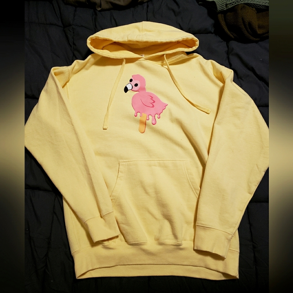 Flamingo popsicle graphic yellow hoodie